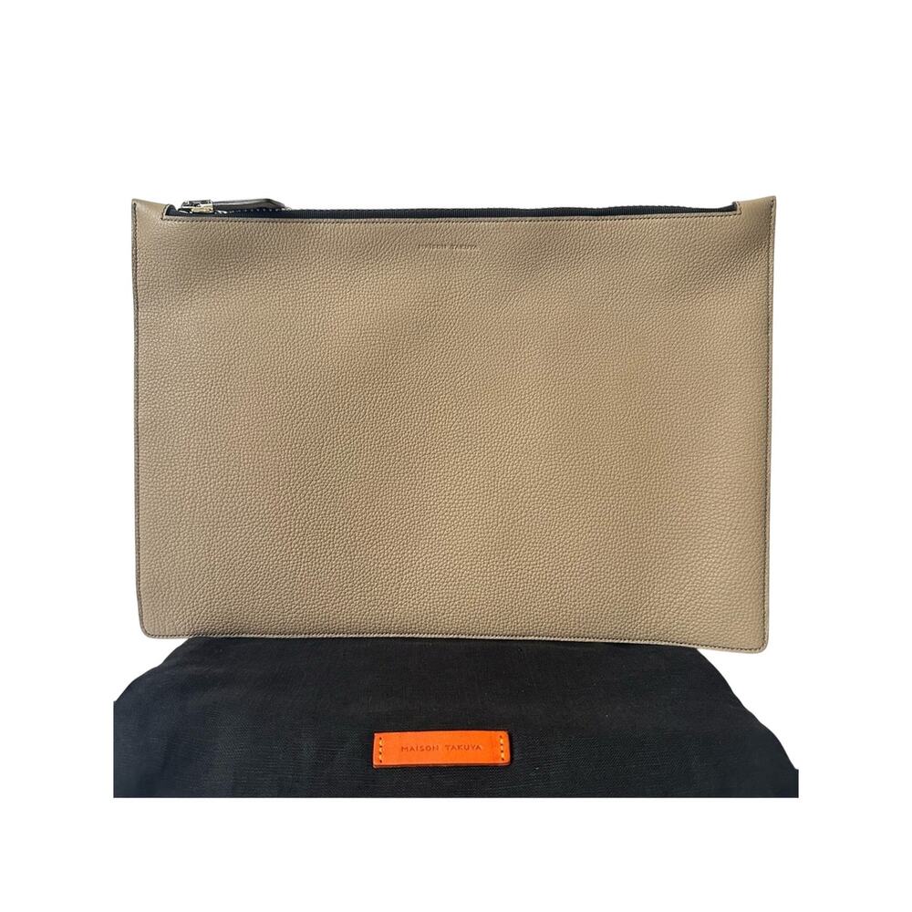 Maison Takuya Beige Large WX Origami Style Tablet Clutch German Grained Leather